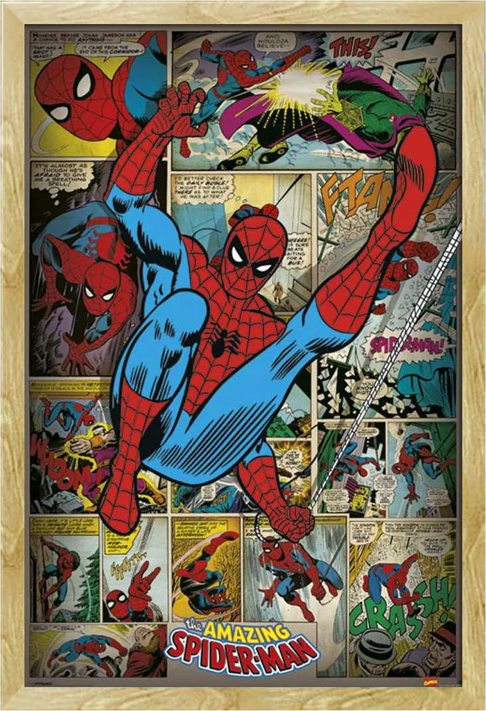 Marvel - Poster - Spider-Man Retro + cornice rimovibile, Shinsuke® Maxi MDF faggio, vetro acrilico
