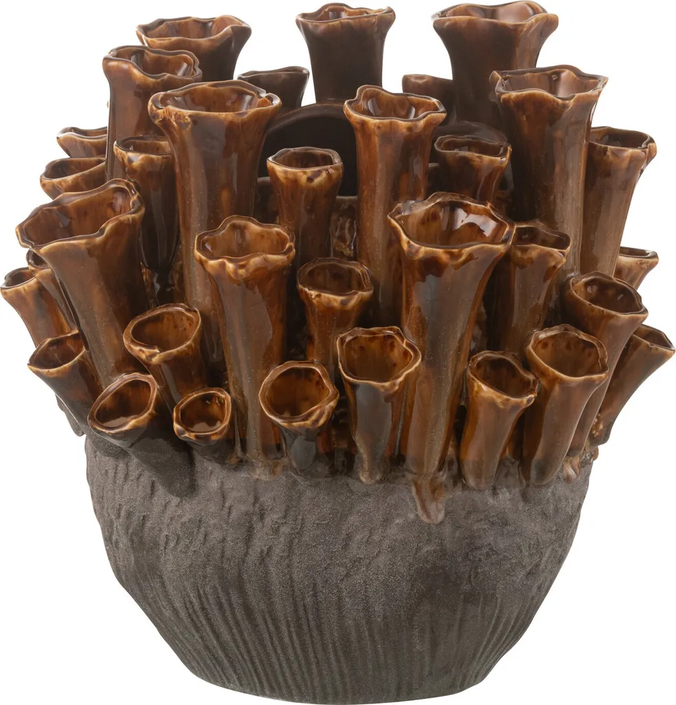 Petit Vase J-Line Anémone en Porcelaine Artisanale Marron et Gris