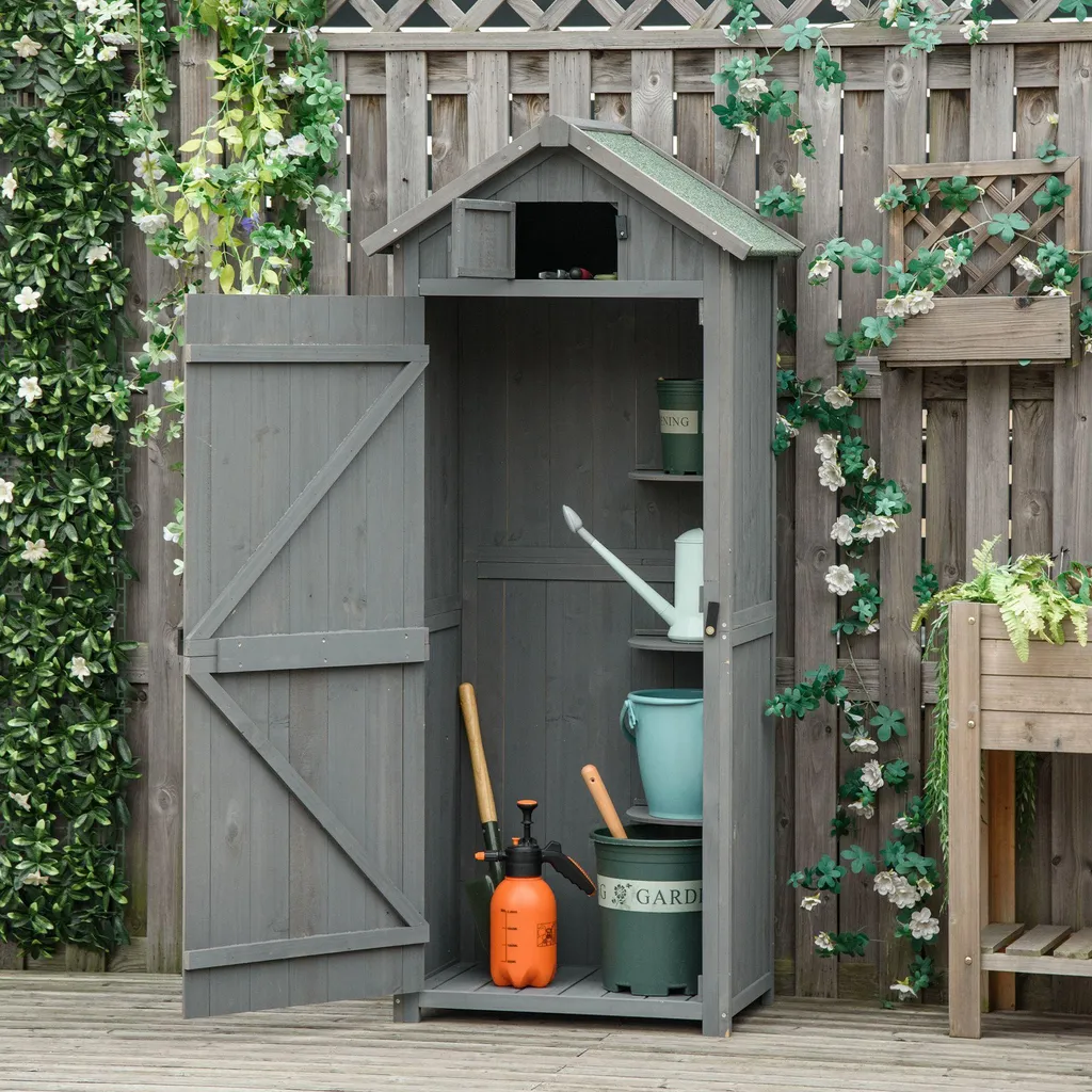 Rangement extérieur pour balcon et terrasse armoire bois 2 portes gris - 7