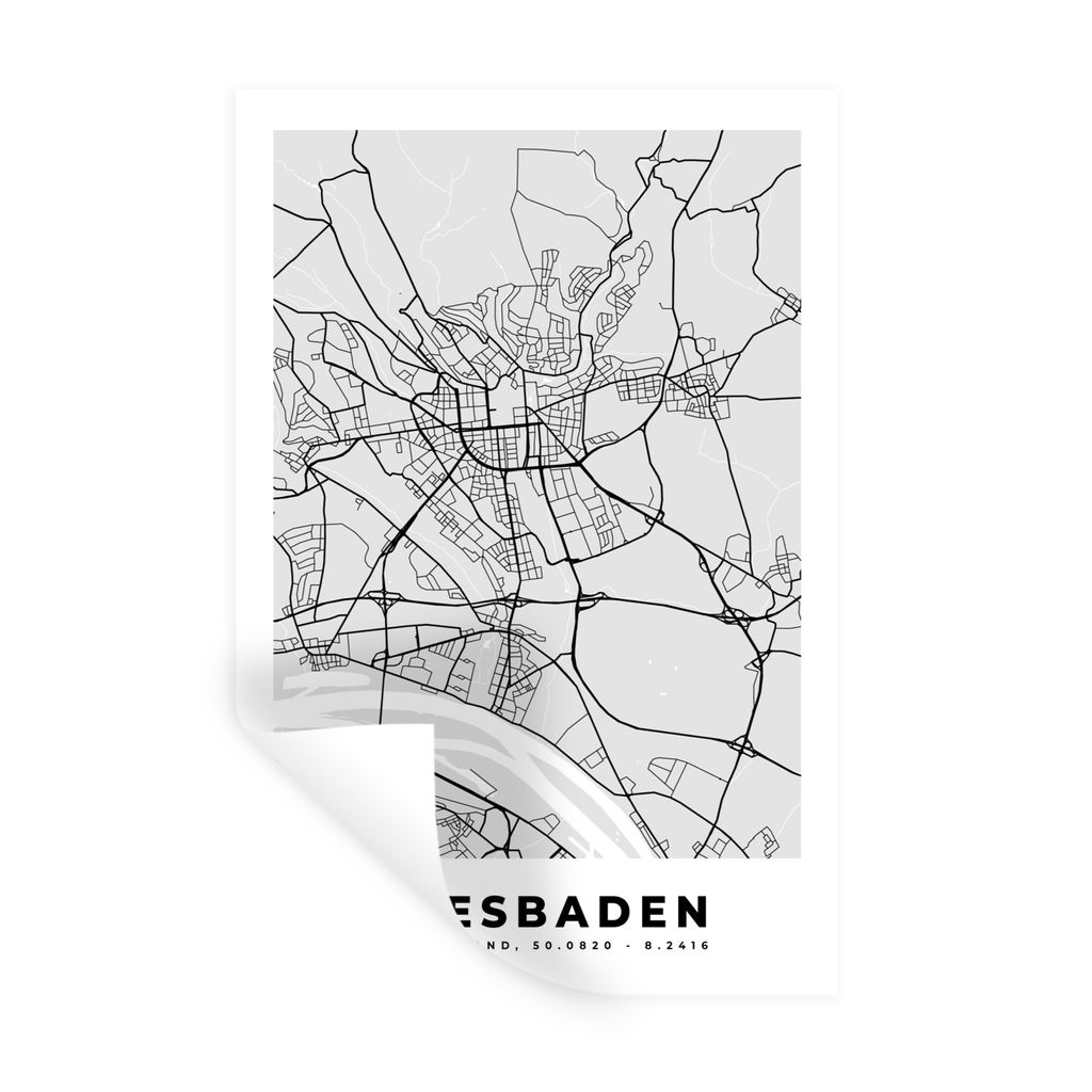 MuchoWow Wandtattoo Wandsticker Wandaufkleber Wiesbaden - Karte - Stadtplan - Deutschland - Karte 60x90 cm Selbstklebend und Repositionierbar - S...