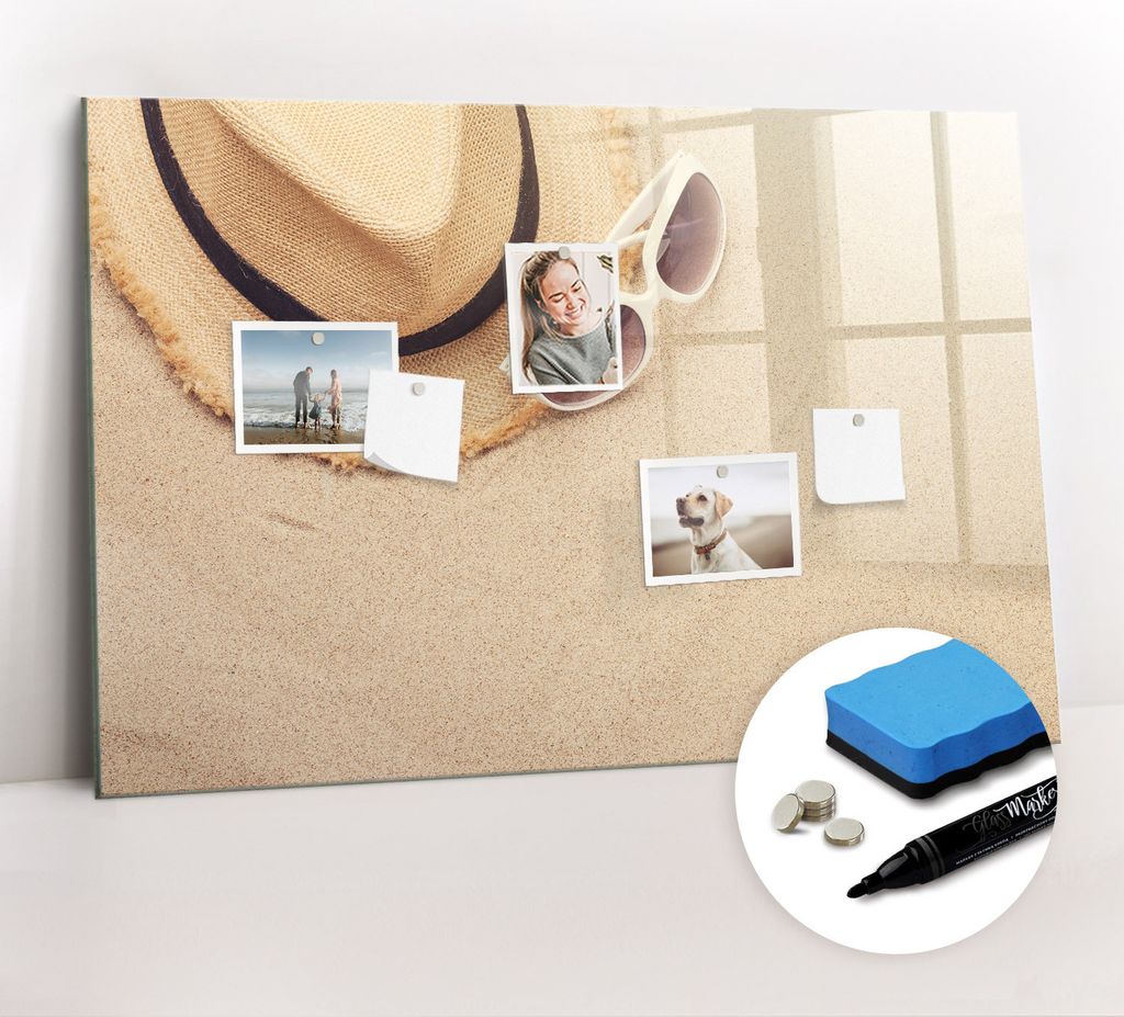 Magnetpinnwand Memoboard - Zubehörsatz - Schwarzer Marker + Schwamm + Magnete - 90 x 60 cm - Sommeraccessoires