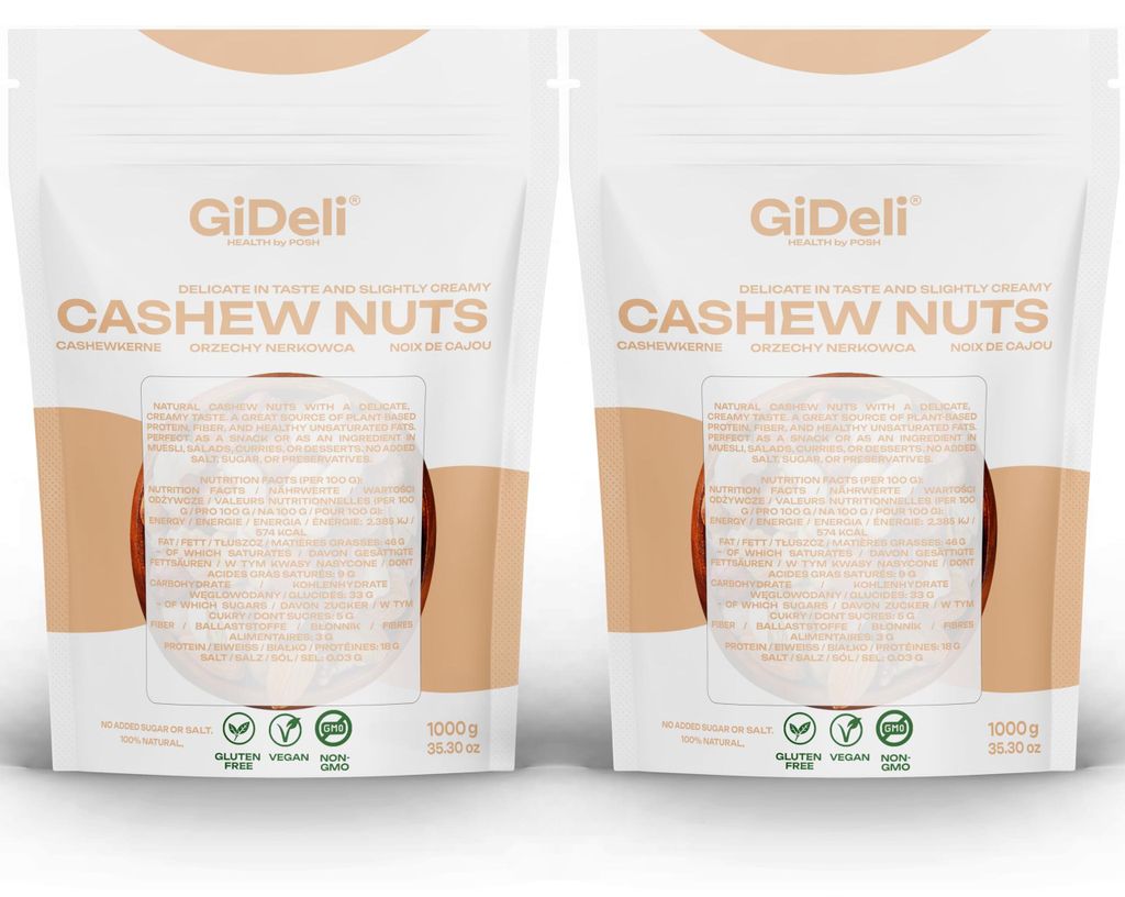 Cashewkerne 2kg Ganze Kerne Ungesalzen Naturbelassen Vegan Proteinreich GiDeli