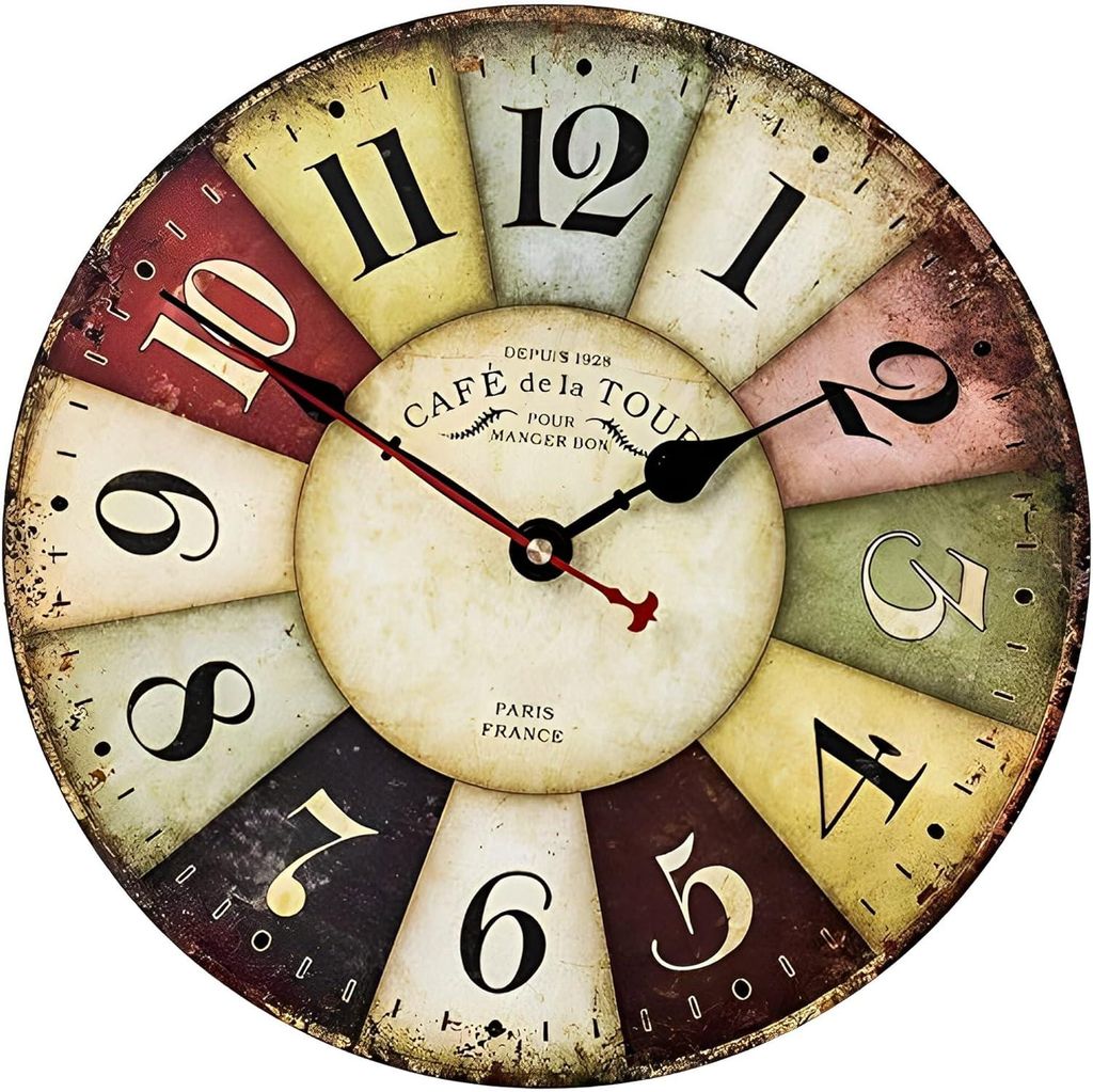 Retro-Wanduhr, 35 cm, toskanischer Stil, batteriebetrieben, geräuschlos, geeignet für Wohn- und Schlafzimmer