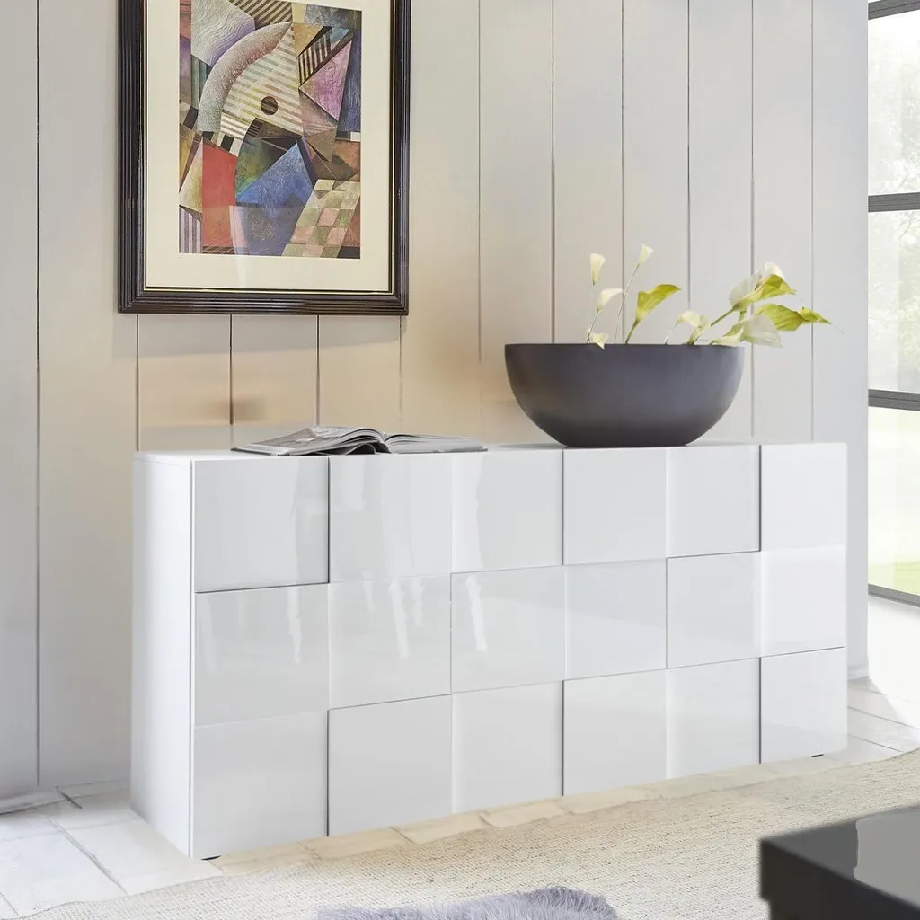 Buffet Dama style damier blanc mat 181 cm - Buffet design à relief géant
