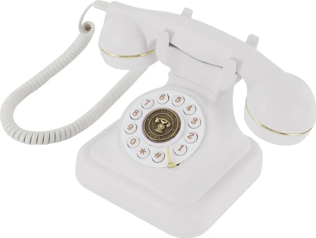 Téléphone fixe filaire en ABS et tissu gris, base carrée 14,5 x 14,5 cm