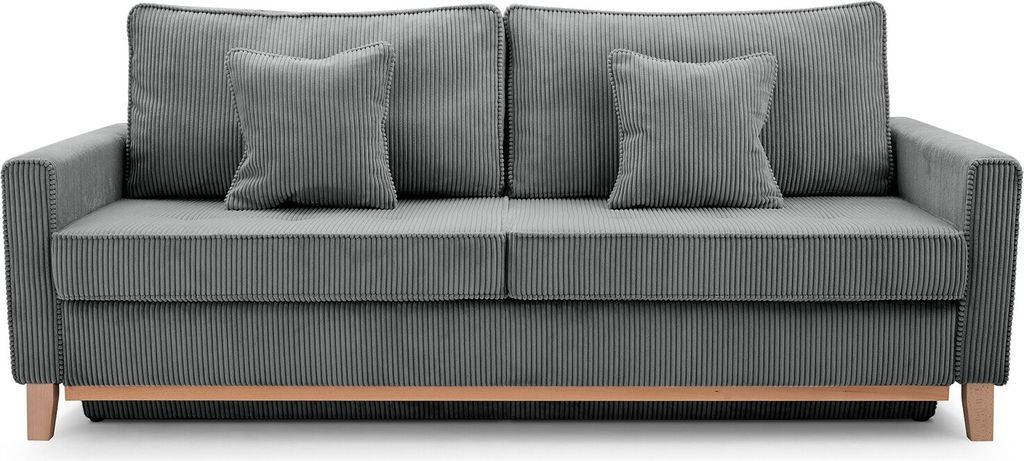 BETTSO Sofa mit Schlaffunktion und Bettkasten Couch Schlafsofa Federkern Sofagarnitur Polstersofa Wohnlandschaft mit Bettfunktion RISA Dunkelgrau