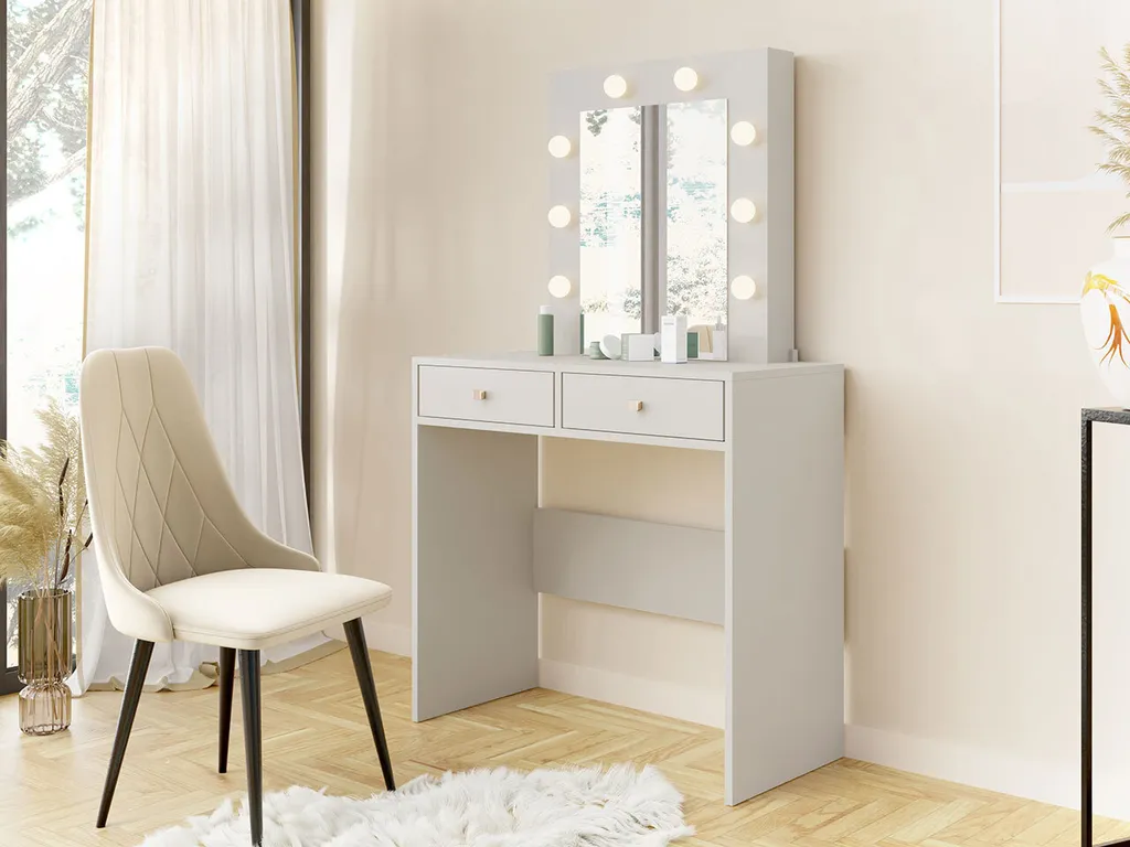 Coiffeuse IDALOU avec miroir et éclairage LED intégré coloris cachemire