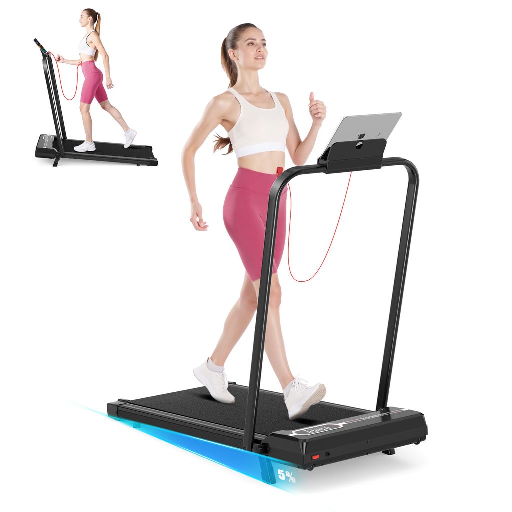 Laufband Klappbar mit Neigung - 4 in 1 Walking Pad mit 5% Steigung für Zuhause - 1-8 km/h - 2.5 ps Laufpad Gehband Lauf Laufbänder - Schwarz