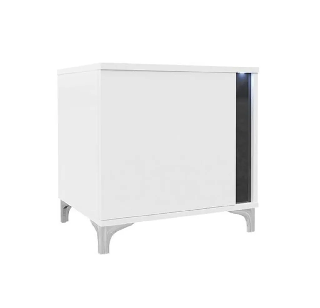 Meuble de chevet BANTRY LED droit - Rangement de nuit blanc et noir chic