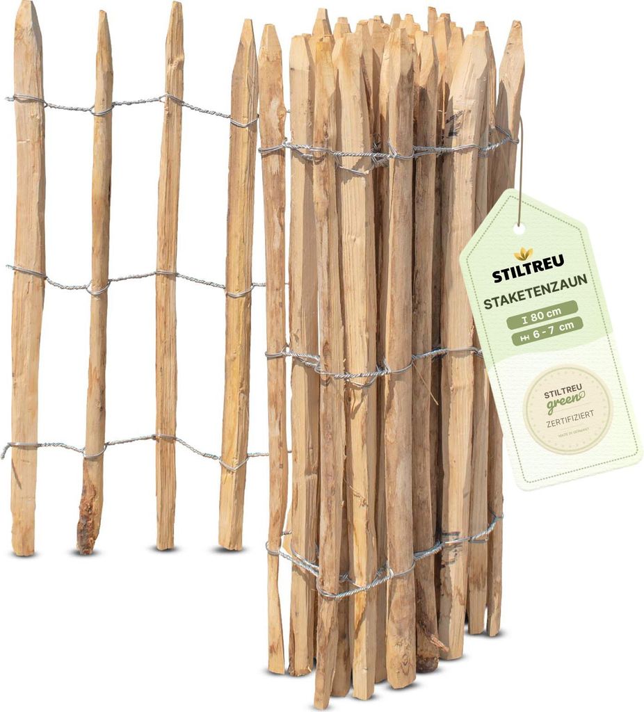 Französischer Premium Staketenzaun Kastanie - Länge 5 Meter, Höhe 80 cm, Lattenabstand 6-7 cm