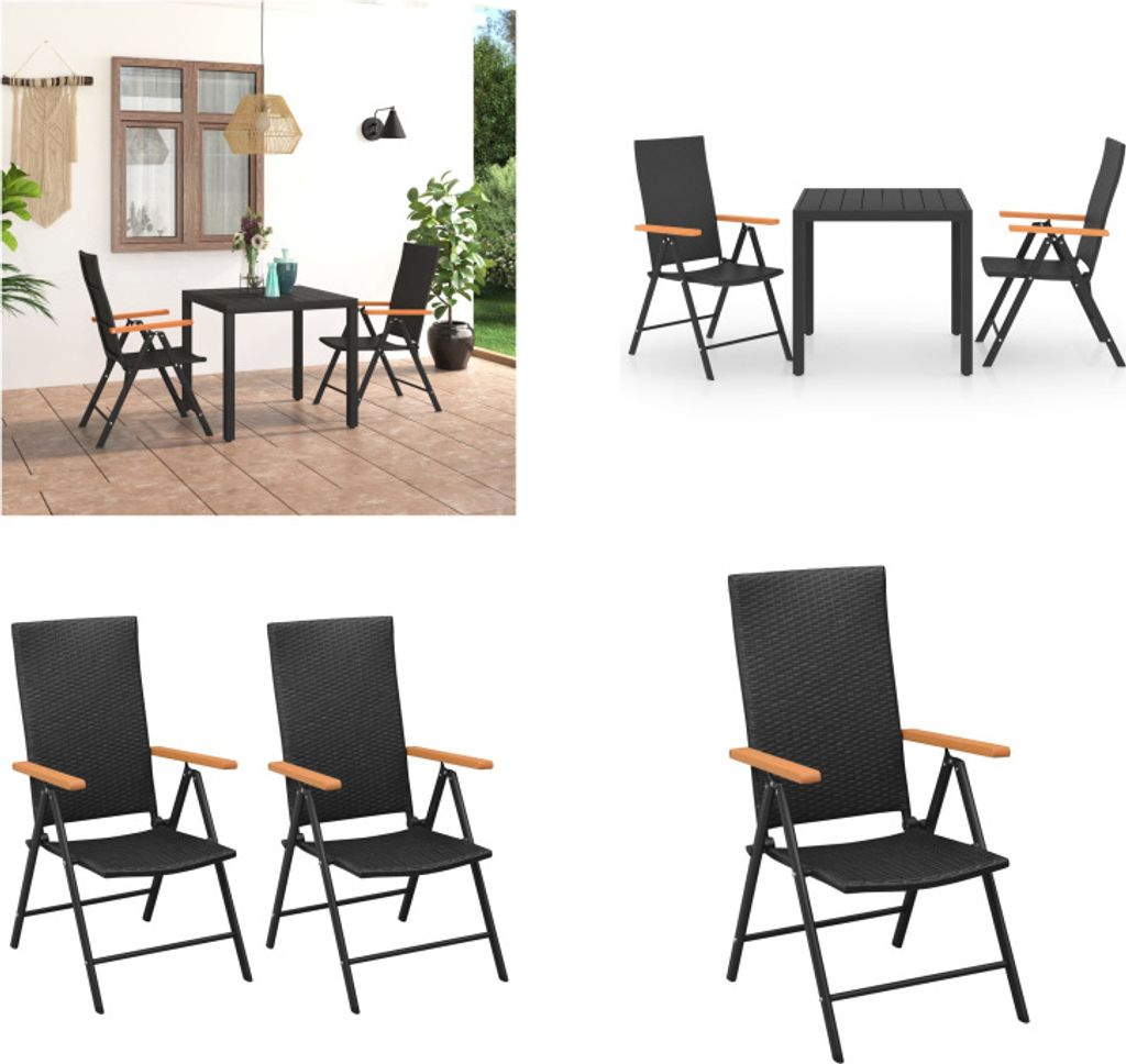 vidaXL 3 tlg. Garten Essgruppe Schwarz und Braun - Garten Essgruppe - Garten Essgruppen - Garten Sitzgruppe - Garten Sitzgruppen