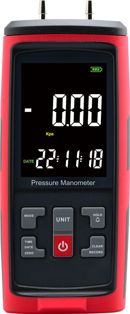 GT5101 ±250Pa Luftdruckprüfer Dual-Port-Manometer Luftdrucktester 13 Einheiten, Summeralarm, MAX/MIN/AVG-Messmodusumschaltung, LCD-Display