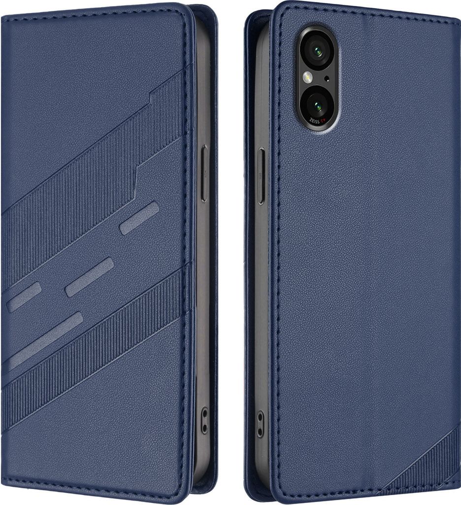 Hülle für Sony Xperia 5 V, Kunstleder Brieftaschen Handyhülle mit Kartenfach und Standfunktion Blau