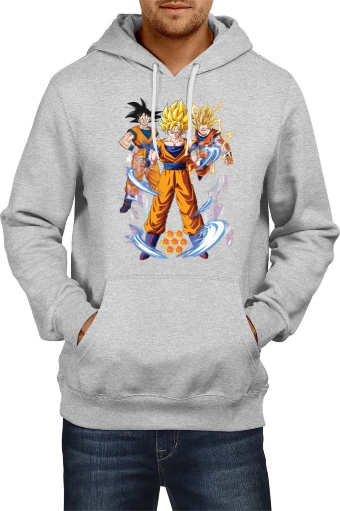 Herren Kapuzenpullover Dragon Anime Manga Ball Z Goku 01, Man S / Grau