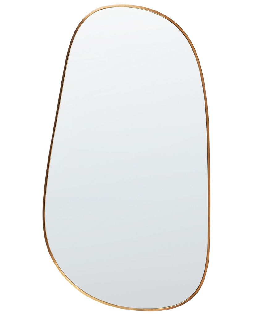 BELIANI Wandspiegel Gold Metall Asymmetrisch 57x110 cm mit Schmalem Rahmen Modern Wohnzimmer Schlafzimmer Flur Esszimmer Wanddeko Hängespiegel