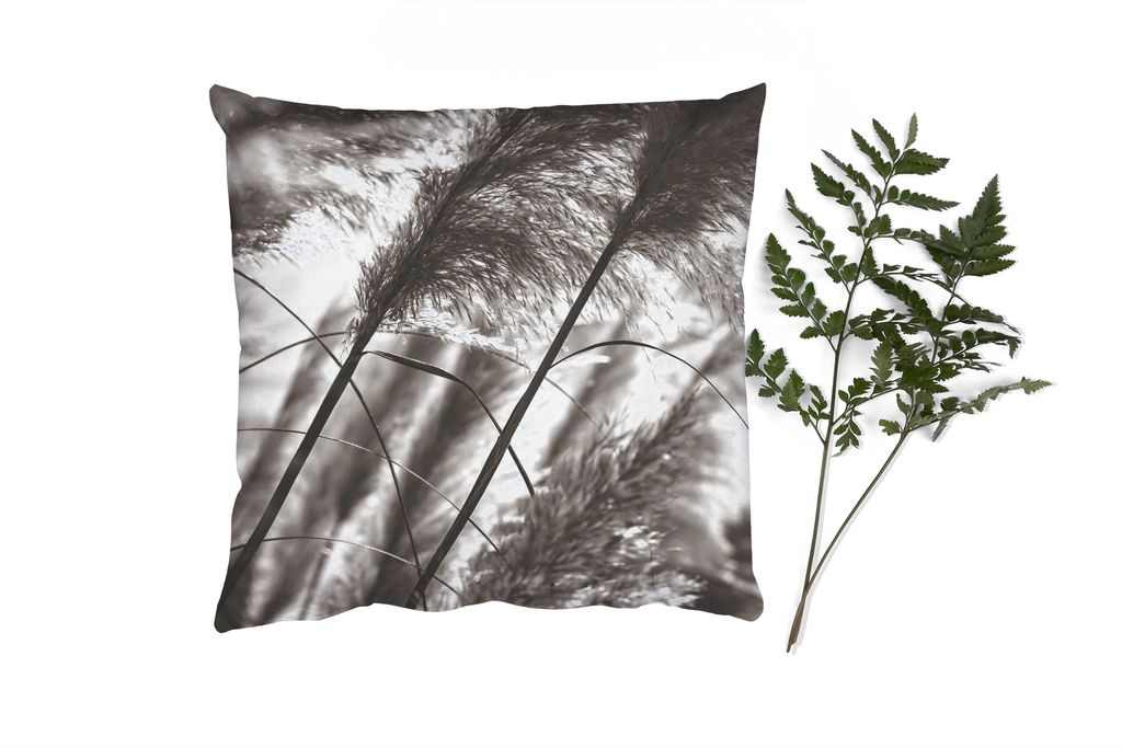 MuchoWow Zierkissen Sofakissen Wohnzimmer Dekokissen 40x40 cm Pampasgras - Schwarz - Weiß - Pflanze - Foto Kissen - Schlafzimmer Dekoration