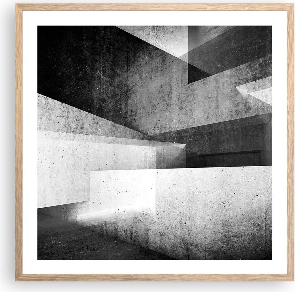 Gerahmtes Poster - Rahmen in heller Eiche - Dreidimensional Illusion optisch - 60x60 cm - Wand Bild - Wanddeko - Wandbilder - Kunstposter - Wandpos...