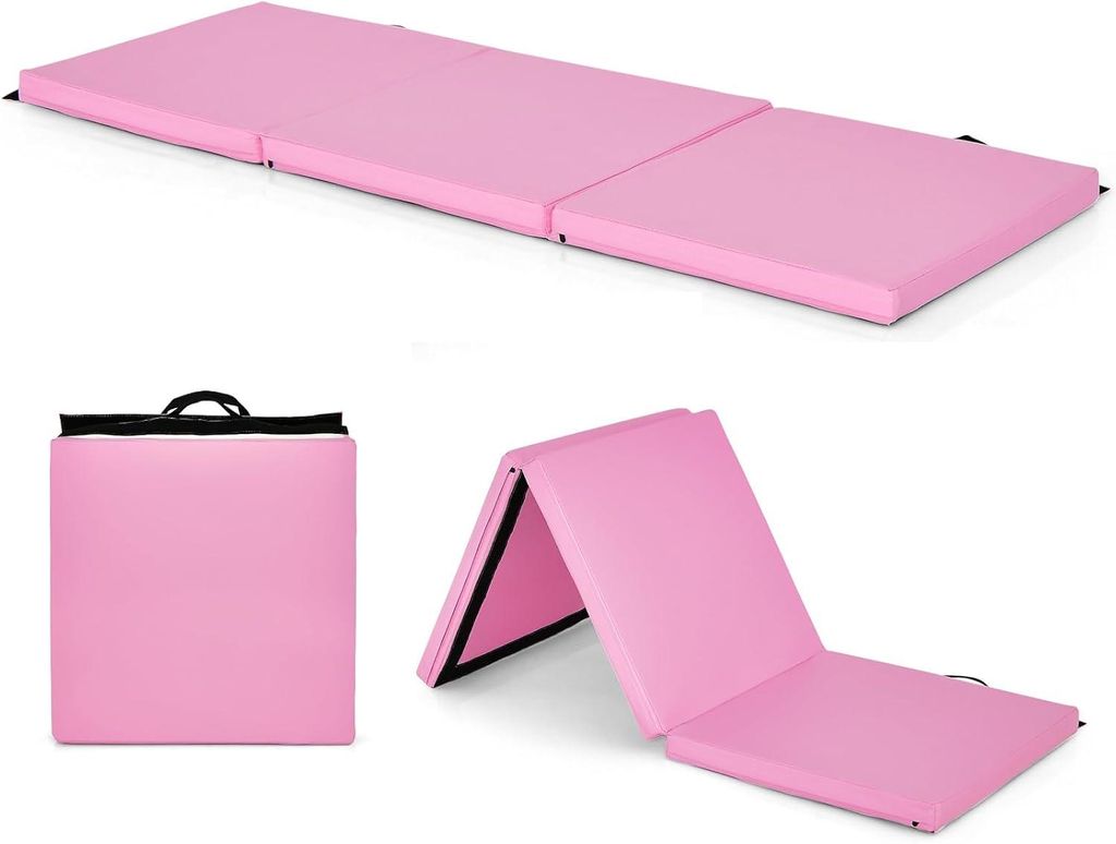KOMFOTTEU Gymnastikmatte faltbar, Weichbodenmatte 180x60x5cm Fitnessmatte, Turnmatte dick mit Tragegurt, 3-Fach Yogamatte Sportmatte rutschfest fü...