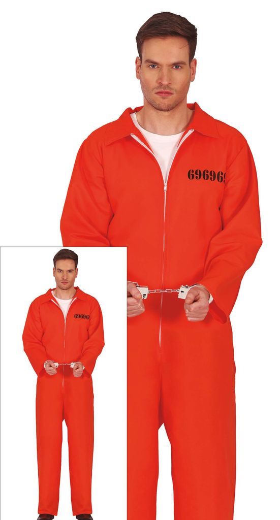 Dieb Halloween Kostüm Gefängnis Outfit Sträfling Orange Produktbild 