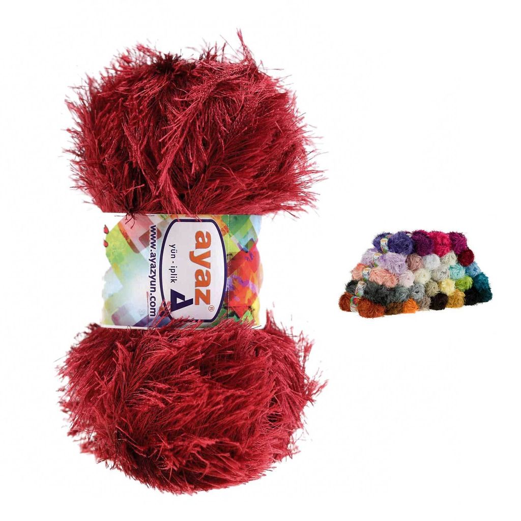 100g Strickgarn Yumos Fransenstrickgarn Strickwolle, Farbauswahl, Farbe:2175 karminrot