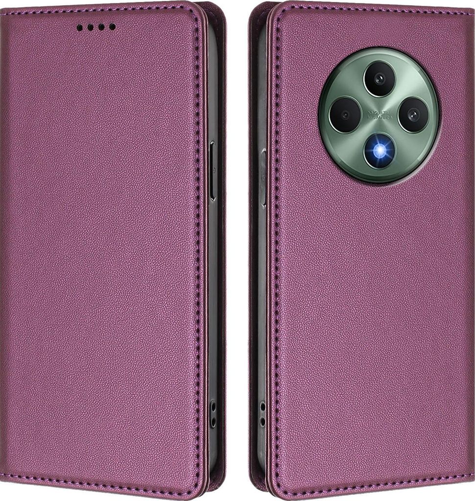 Handyhülle für Oppo Reno12 F 5G/Reno12 F 4G, Kunstleder Klapphülle Stoßfeste Magnetische Hülle mit Ständer Lila