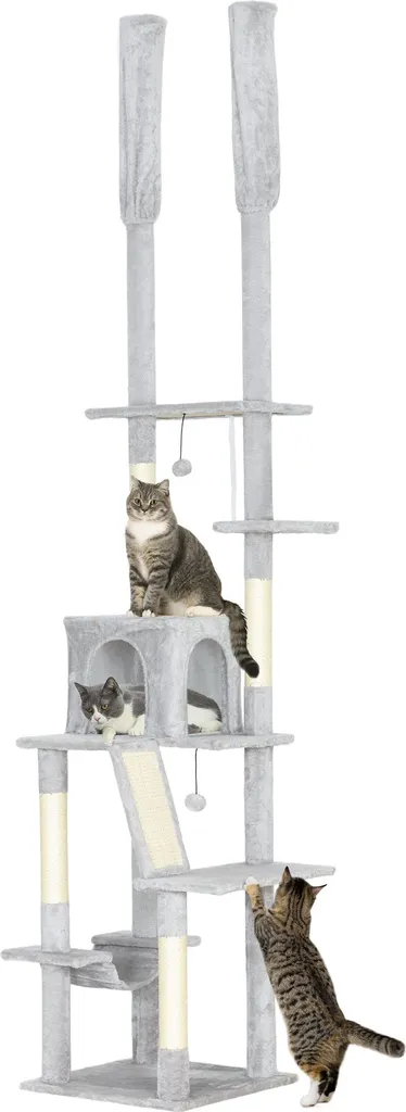 Grand arbre à chat télescopique 6 niveaux avec griffoir et hamac intégré