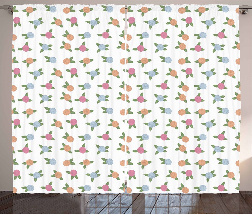 ABAKUHAUS Rose Rustikaler Vorhang, Blüht rosa Ton-Spirale, Wohnzimmer Universalband Gardinen mit Schlaufen und Haken, 280 x 225 cm, Mehrfarbig