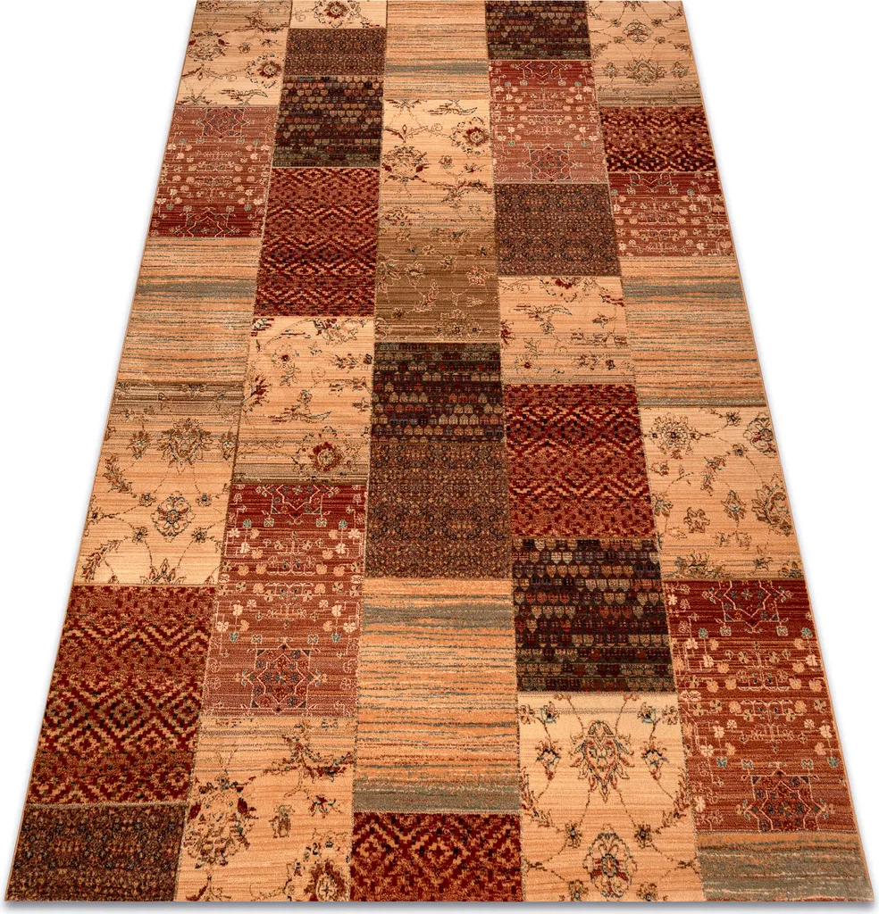 Tapis Descente de Lit KASHQAI 67x130 cm Patchwork Rouge Terre Cuite