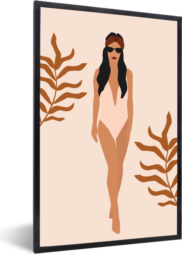 MuchoWow Gerahmtes Poster Sommer - Frau - Laub 40x60 cm - Poster mit Schwarzem Bilderrahmen Wandposter Rahmen Foto Bilder - Papierdruck - Wandbilder