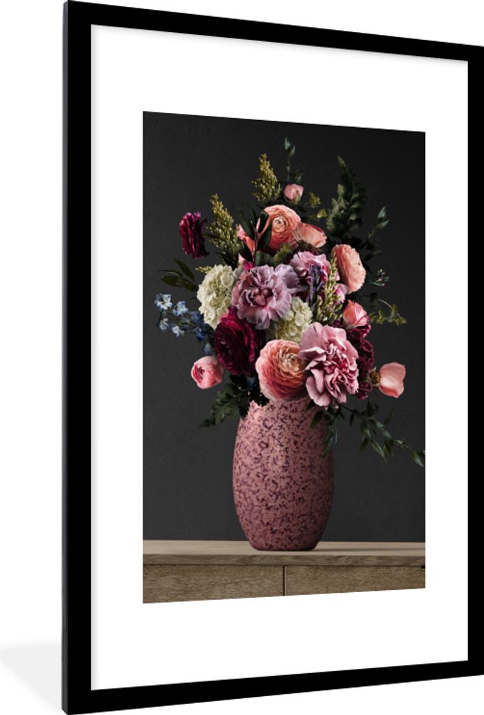 MuchoWow Gerahmtes Poster Farben - Blumen - Vase 60x90 cm - Poster mit Schwarzem Bilderrahmen Wandposter Rahmen Foto Bilder - Dekoration - Wandpo...
