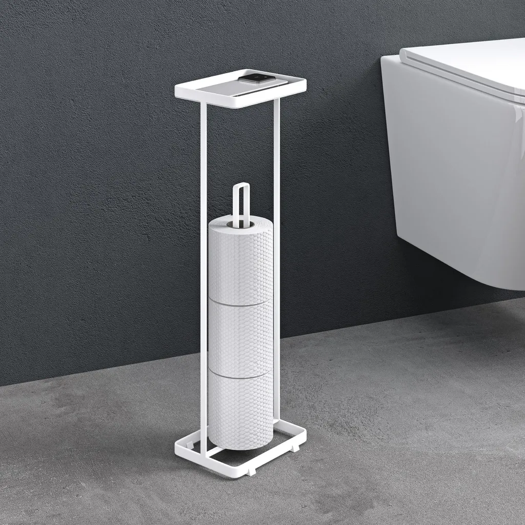 Doporro Reglo04 Porte Papier Toilette sur Pied Blanc Mat Acier 52 cm