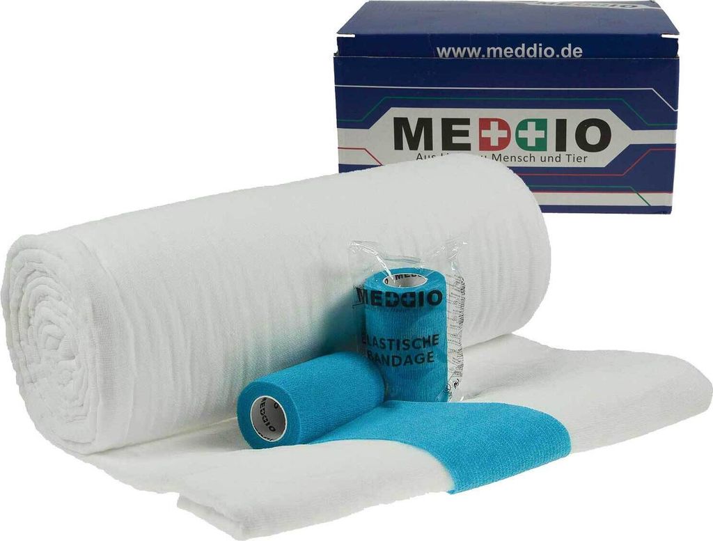 Verbandwatte 40cm + 12 Haftbandagen 10cm hellblau