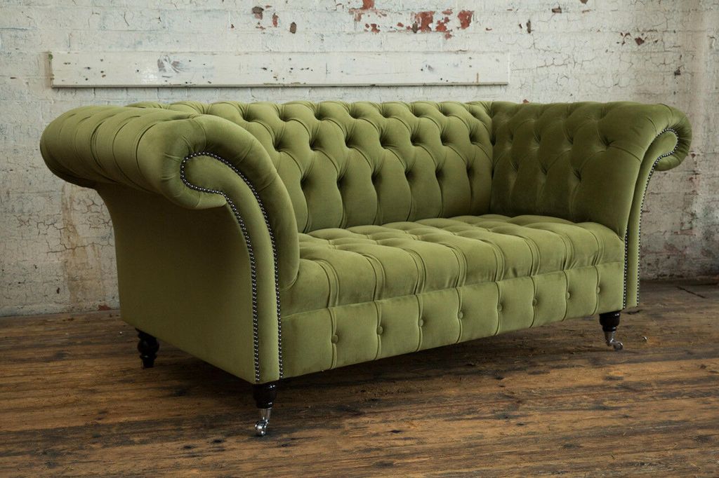 Chesterfield Couch 2 Sitzer Polster Sitz Textil Stoff Leder Couchen Sofas Sofa