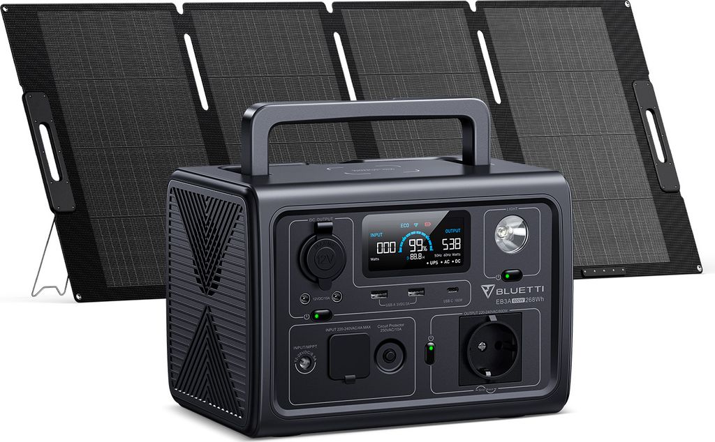 BLUETTI Solar Generator EB3A mit MP200 Solarpanel, 268Wh Tragbare Powerstation mit 600W (1200W Peak) AC Ausgängen, LiFePO4 Batterie Backup für Ou...