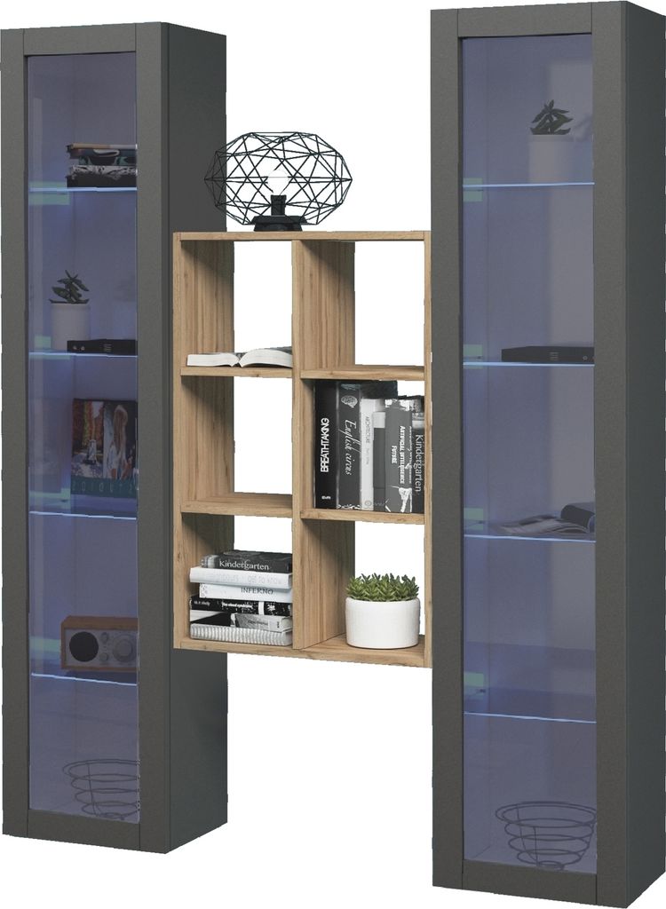 Wohnwand >Benevent< (3-teilig) in Anthrazit matt - 140x180x30 (BxHxT)