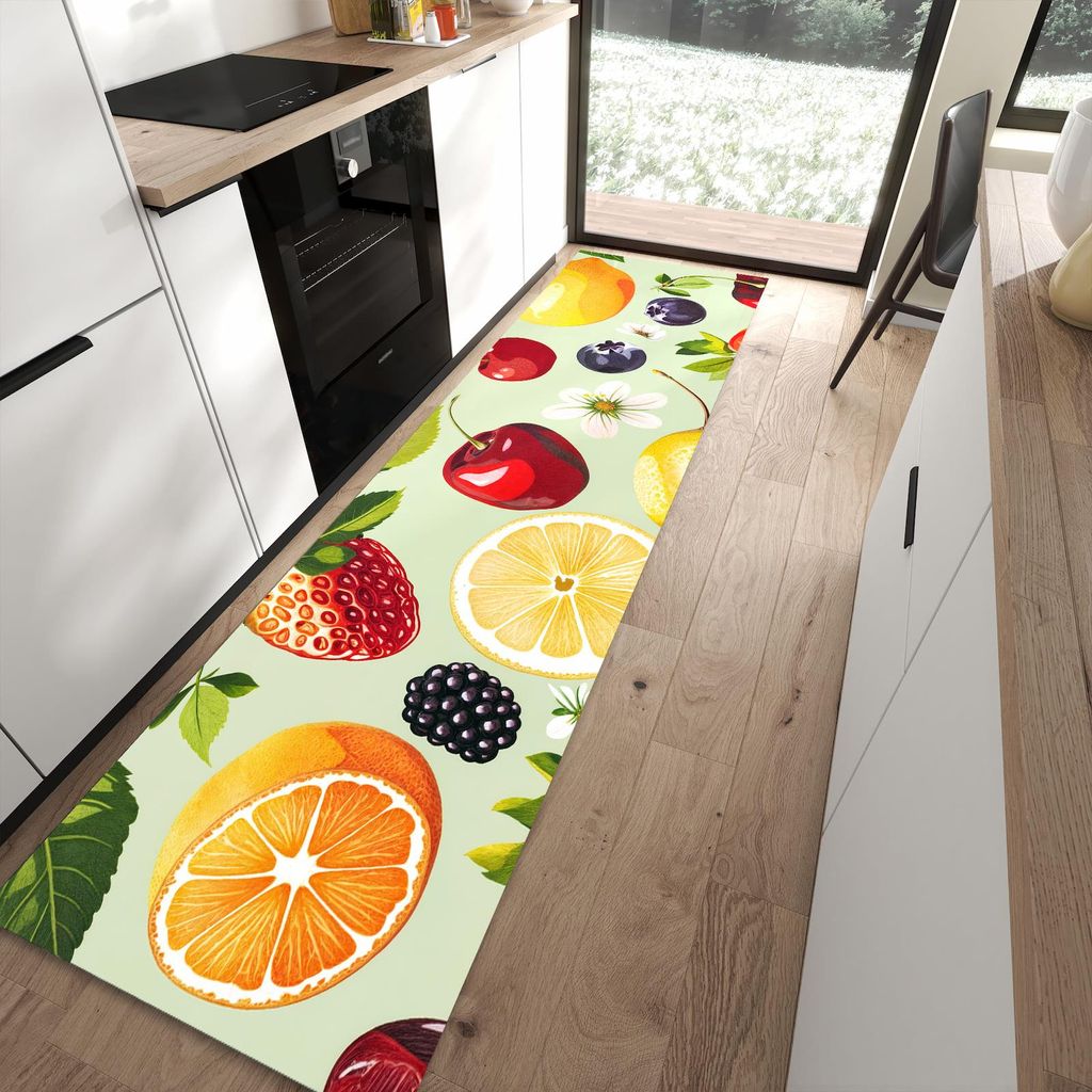 Küchenteppich 80x300cm rutschfest & abwischbar PVC Läufer - Fruchtmix