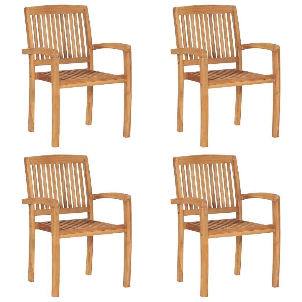 vidaXL Stapelbare Gartenstühle mit Kissen 4 Stk. Massivholz Teak - Gartenstühle