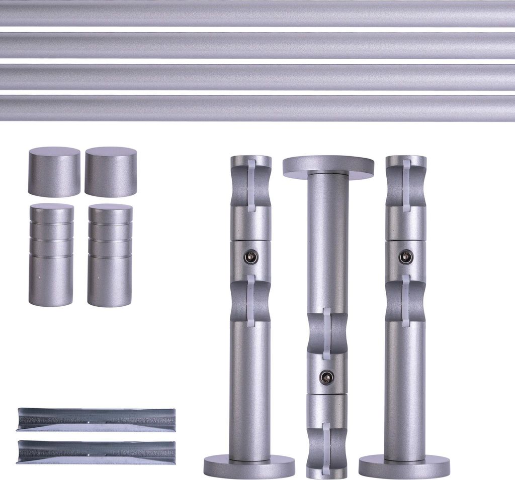 Victoria M. Gardinenstange Set, 2-läufig, 19 mm, 400 cm, silber + Wand, Rillen-Kappe Komplettset mit Halterungen & Endstücke, Vorhangstange i...