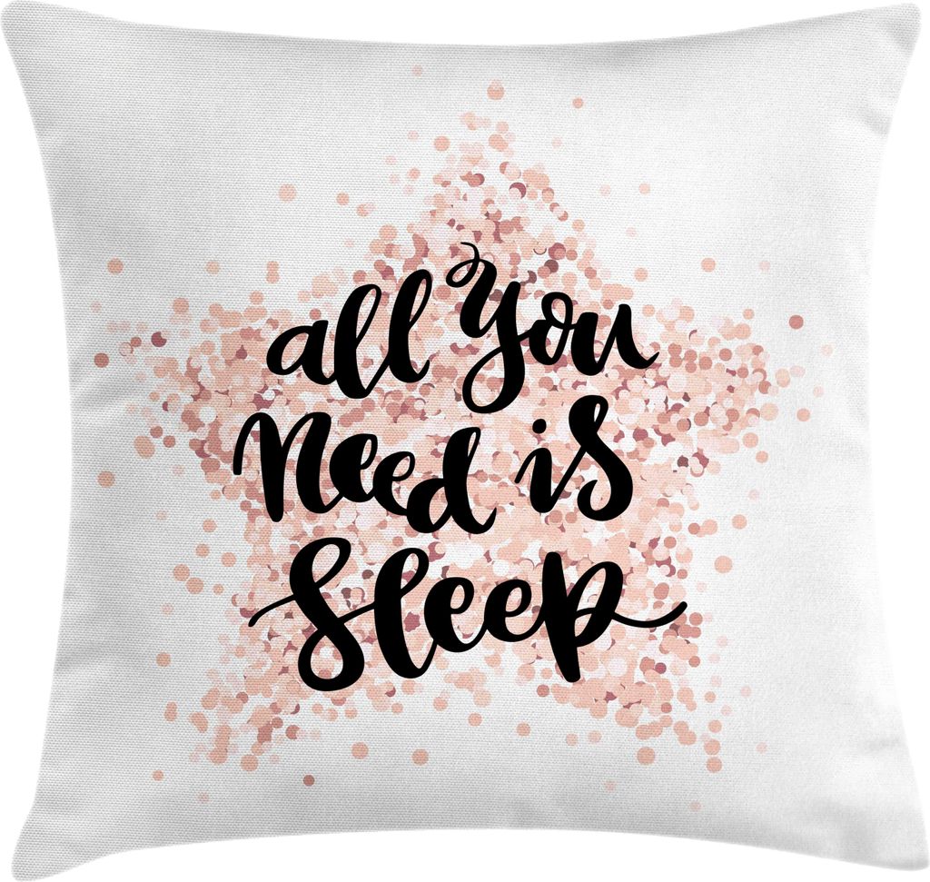 ABAKUHAUS Schlaf Kissenbezug, Handzeichnung Zitat All You Need ist Schlaf auf einem Pastellrosa-Stern-Entwurf, 40 x 40 cm, Pale Pink Schwarz