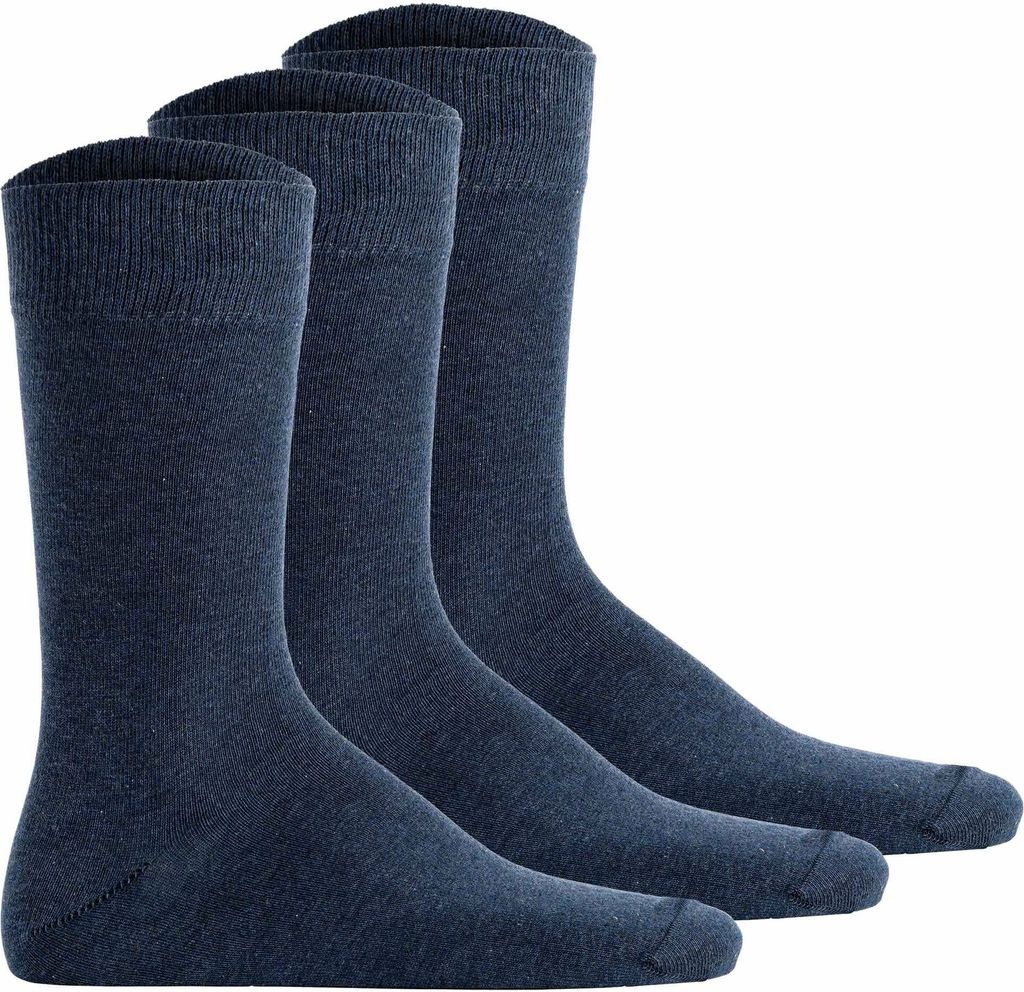 Hudson Uni Socken, 3er Pack - Simply, Basic Socken, einfarbig Blau meliert 43-46