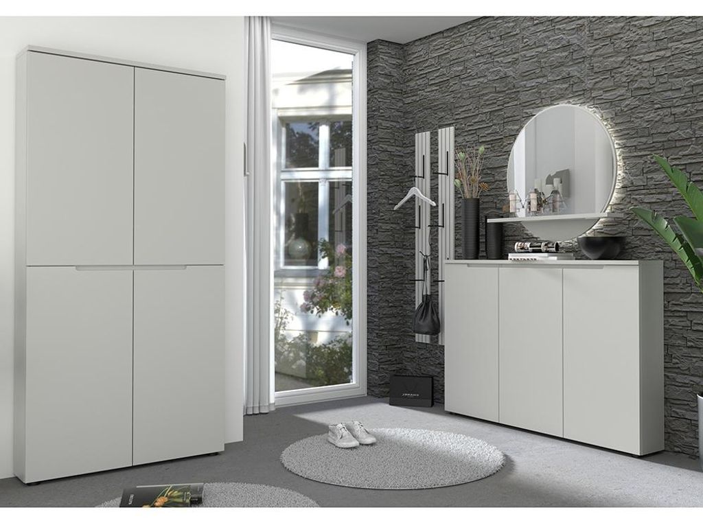 Garderoben Set in Grau mit Spiegel inkl. Beleuchtung, 2 Paneele, Flurschränke, 5-teilig - BREDA-36