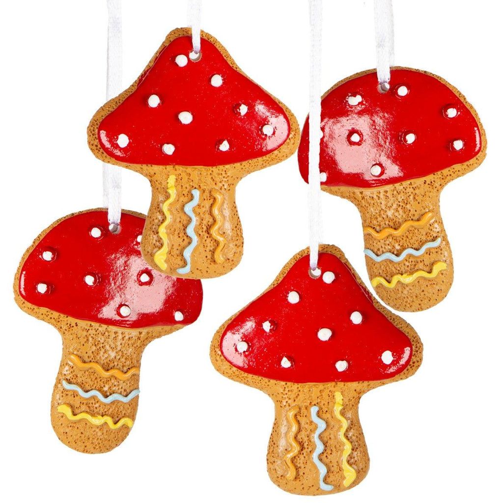 Logbuch-Verlag 4 Pilze zum Aufhängen Fliegenpilz Weihnachtsanhänger Herbst Weihnachten Dekoration rot braun 7 cm
