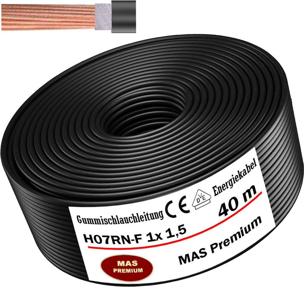 40m Gummischlauchleitung Baustellenkabel H07RN-F 1x1,5 Flexibel für Geräten