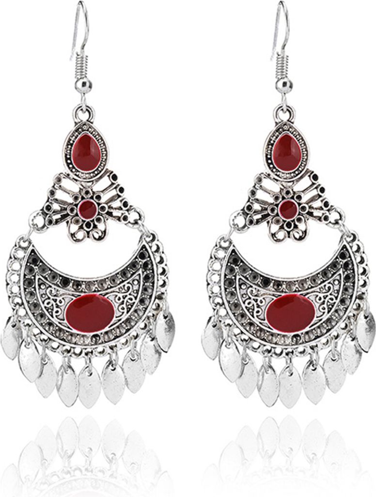 Mode Frauen baumeln Hohl Charm Haken Ohrringe Hochzeit Schmuck Geschenk Böhmen-Rot