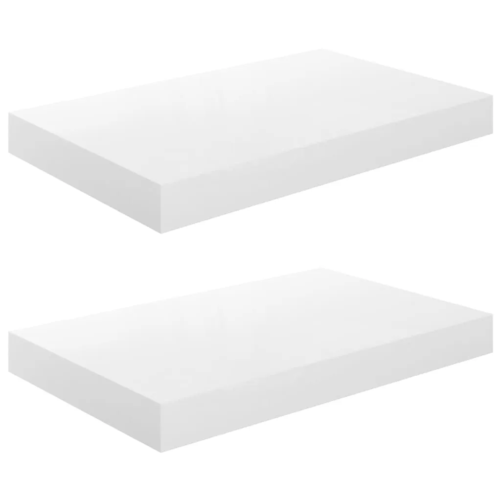 Ripiani sospesi 2 pz. MDF bianco lucido 40x23x3,8 cm