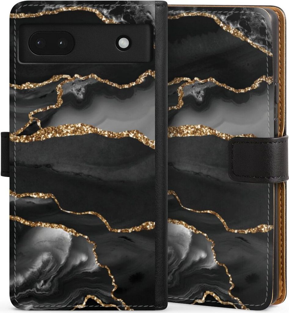 DeinDesign Klapphülle für Google Pixel 6a Handytasche Lederhülle Tasche Glitzer Look Marmor Muster