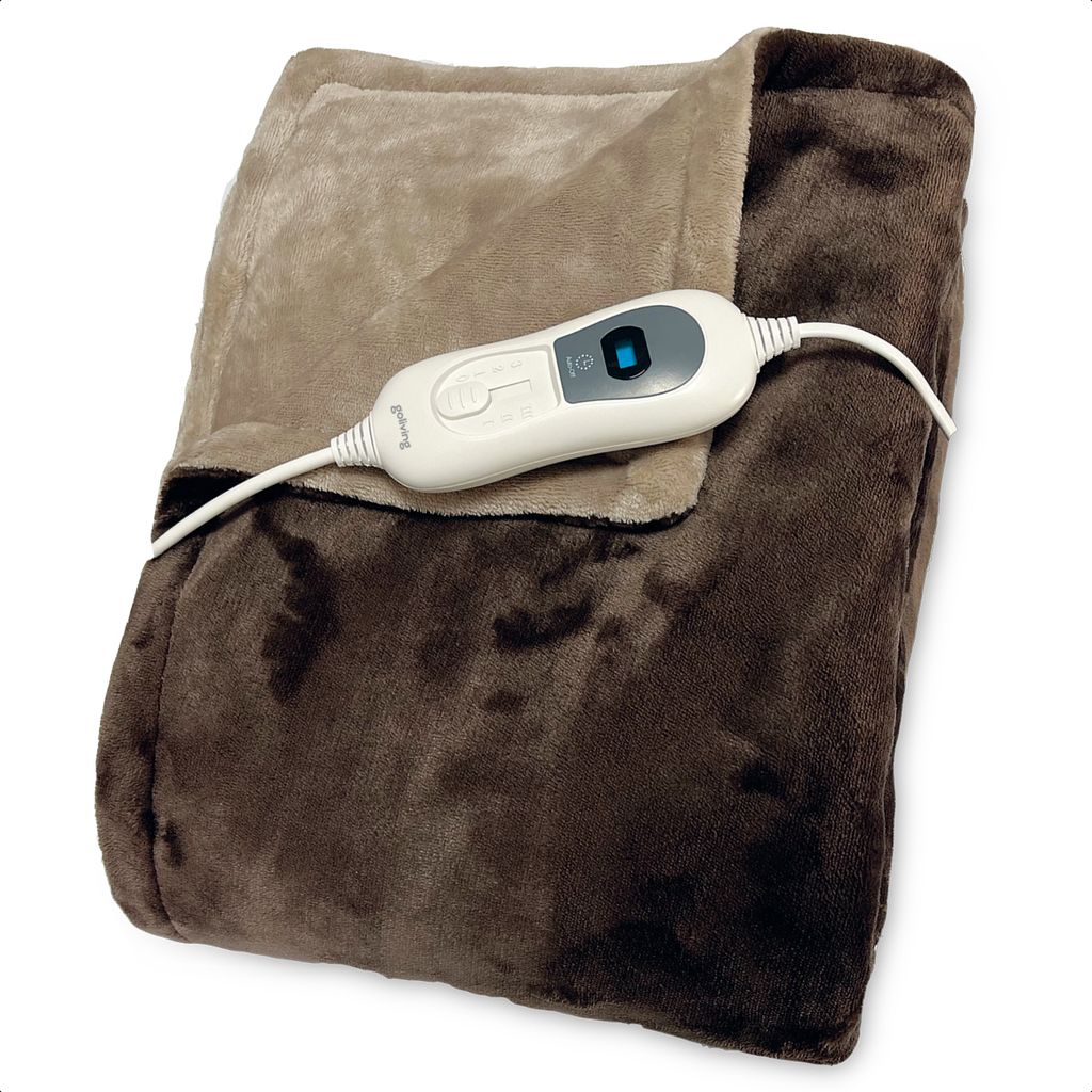 Goliving Elektrische Heizdecke - Wärmende Fleecedecke - 3 Wärmestufen - Maschinenwaschbar - 120 Watt - 2,5m Kabel - Sherpa Flanell - 160x120 - Braun