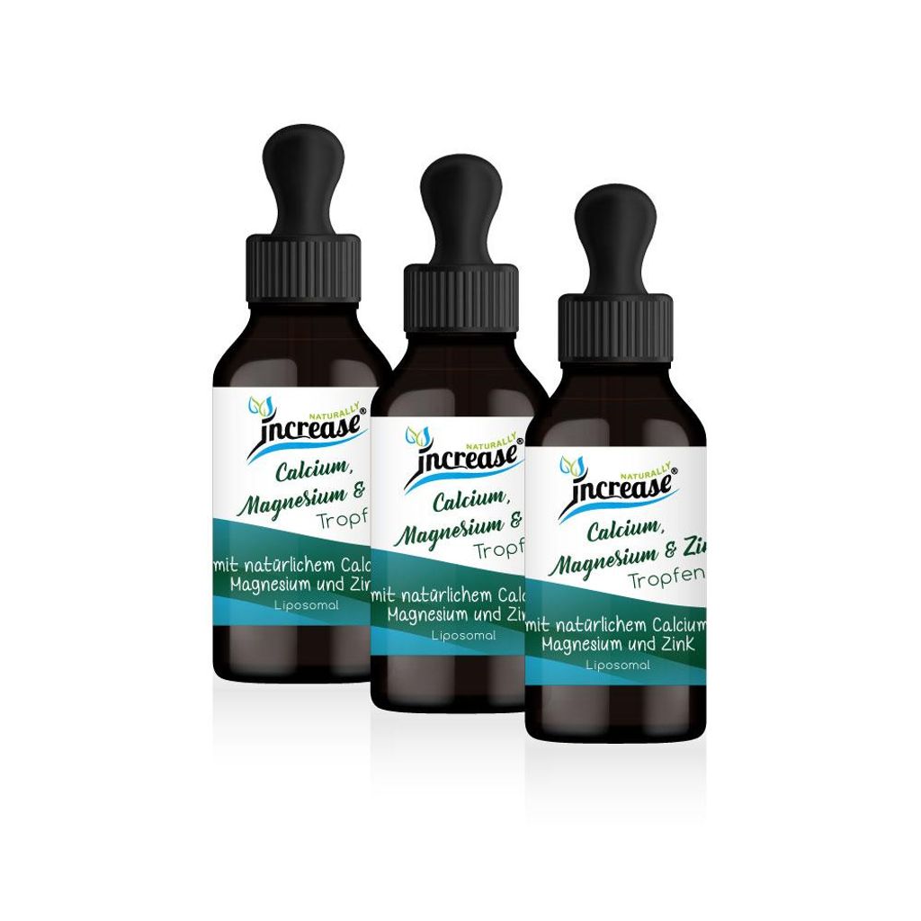 Nimm 3, zahl 2 Aktion Liposomale Calcium, Magnesium & Zink Tropfen hochdosiert - 1510mg Calcium, Magnesium & Zink pro Tag (135.900mg in 3 Flaschen)