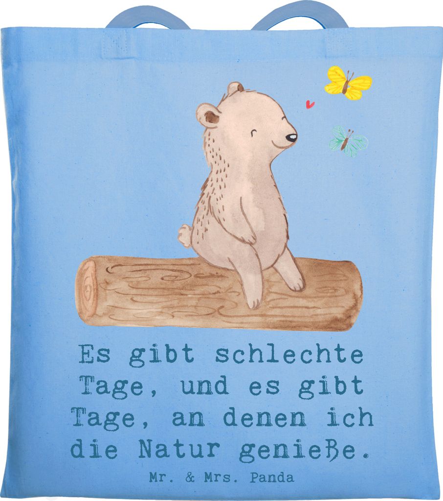 Mr. & Mrs. Panda Tote Bag Bär Naturliebhaber - Sky Blue - Geschenk, Schultasche, Laptoptasche, Shopping Tasche, Stoffbeutel, Outdoor, Nature Lover...
