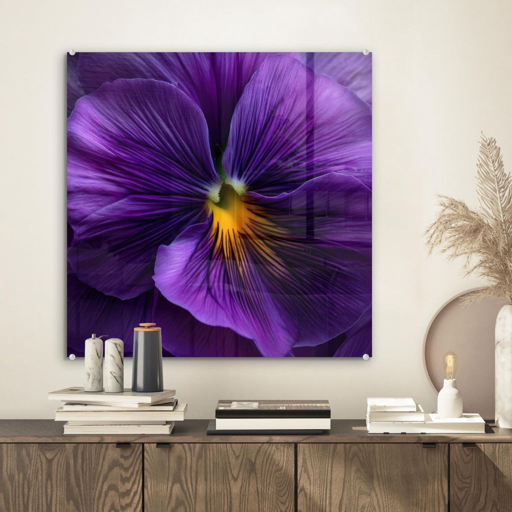 MuchoWow Glasbilder - Bilder auf Wandbild - Foto auf Glas Lila - Violine - Tiefe 50x50 cm Wanddekoration aus Glas - Acrylglasbild - Acrylbilder - W...